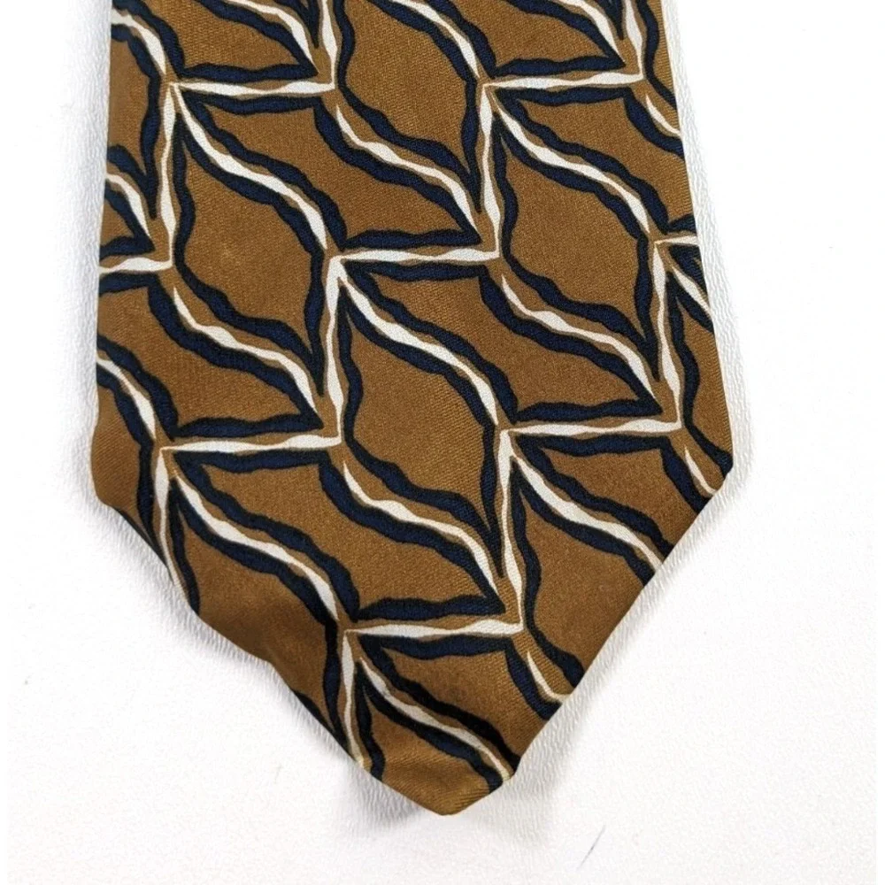 Foleys Mens Vintage Silk‎ Tie Made in Italy Gold Navy Blue Geometric Abstract